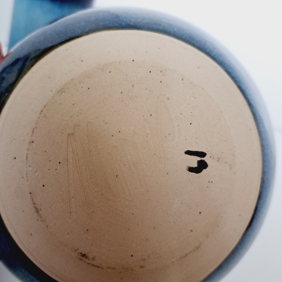 Hand Thrown Cobalt Blue Gradiant Glaze Bowl Cup Set Artist Signed - Picture 7 of 8